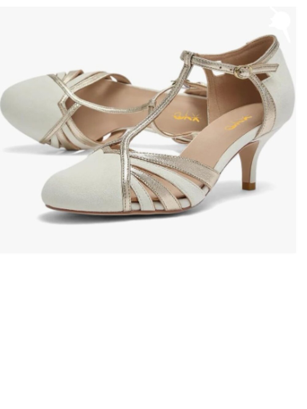 XYD White Round Toe T-Strap Pumps Mary Jane Buckled Kitten Heels Cut Out Vintage
